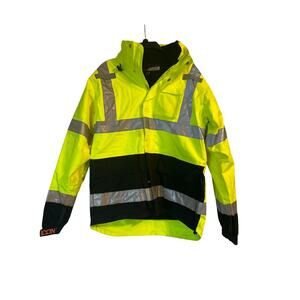 GUC Tingley Yellow Reflective Safety Jacket Bomber Style Hidden Hood Size Medium